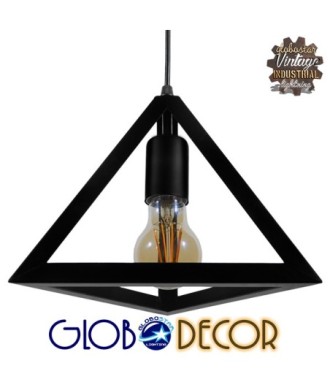 GLOBOSTAR® TRIANGLE 01063 Μοντέρνο Κρεμαστό Φωτιστικό Οροφής με Ντουί 1 x E27 AC 220-240V IP20 - Μαύρο - Μ25 x Π25 x Y21cm